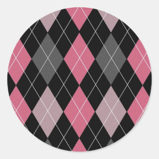 Pink, Grey and Black Argyle Patterned Design Classic Round Sticker