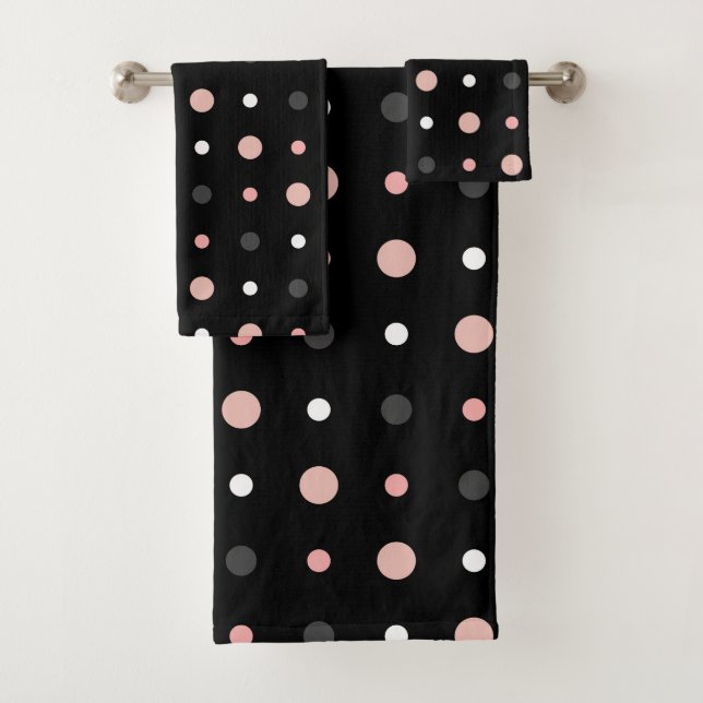 Pink, grey and black dots bath towel set (Insitu)