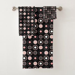 Pink, grey and black dots bath towel set