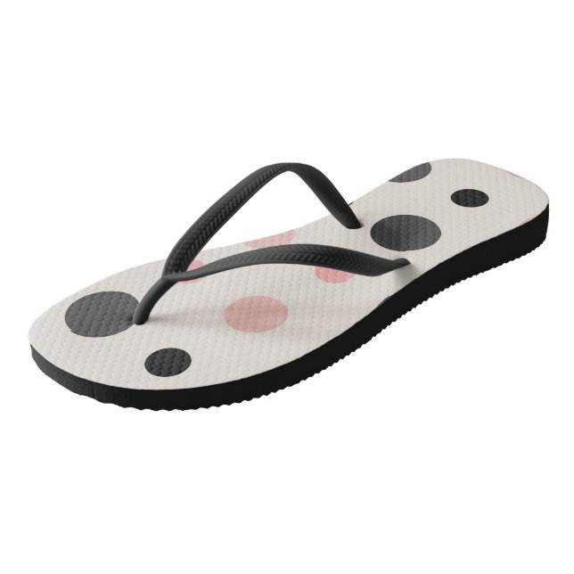 Pink, grey and black dots flip flops (Angled)