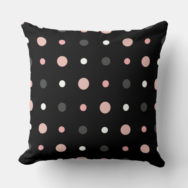 Pink, grey and black dots throw pillow (Front)