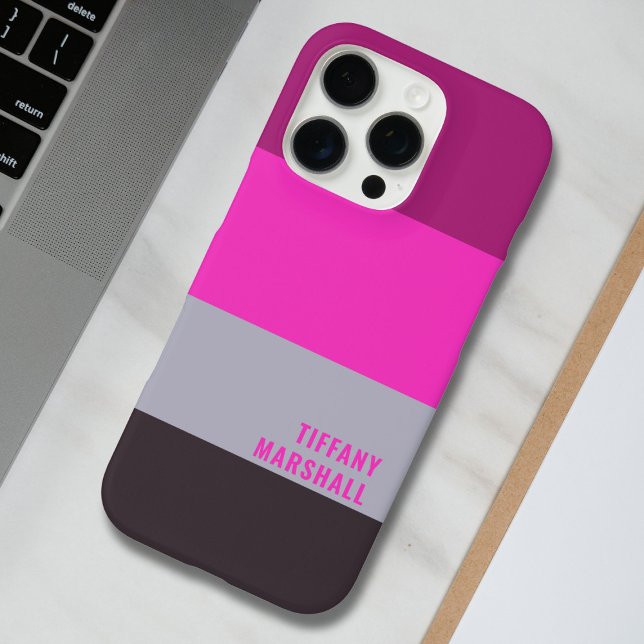 Pink Grey and Dark Muted Purple Stripes Pattern Case-Mate iPhone Case (Creator Uploaded)