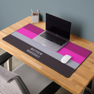 Pink Grey and Dark Muted Purple Stripes Pattern Desk Mat