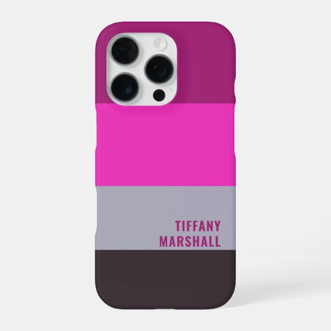 Pink Grey and Dark Muted Purple Stripes Pattern iPhone Case (Back)