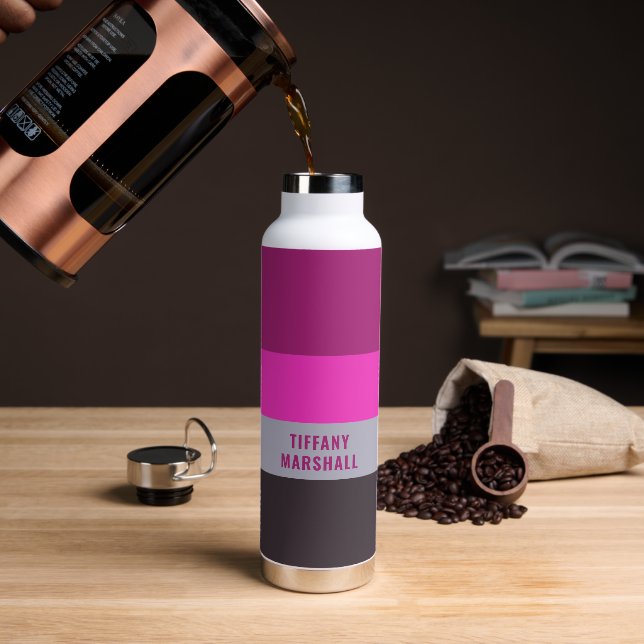 Pink Grey and Dark Muted Purple Stripes Pattern Water Bottle (Coffee)