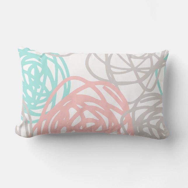 Pink Grey and Teal Doodle Pattern Lumbar Pillow (Front)