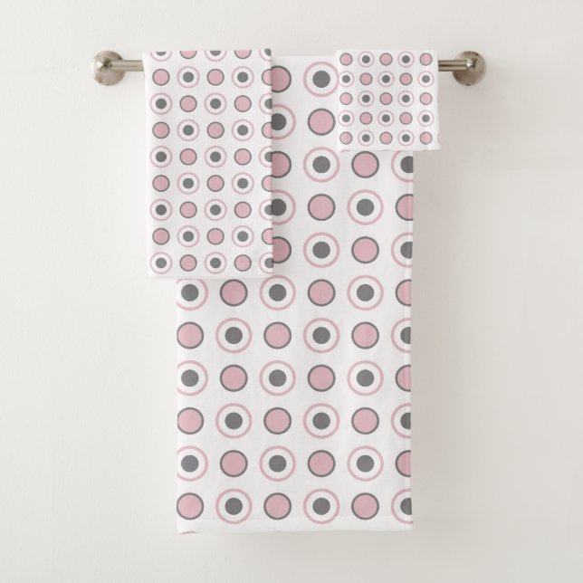 Pink, grey and white bath towel set (Insitu)
