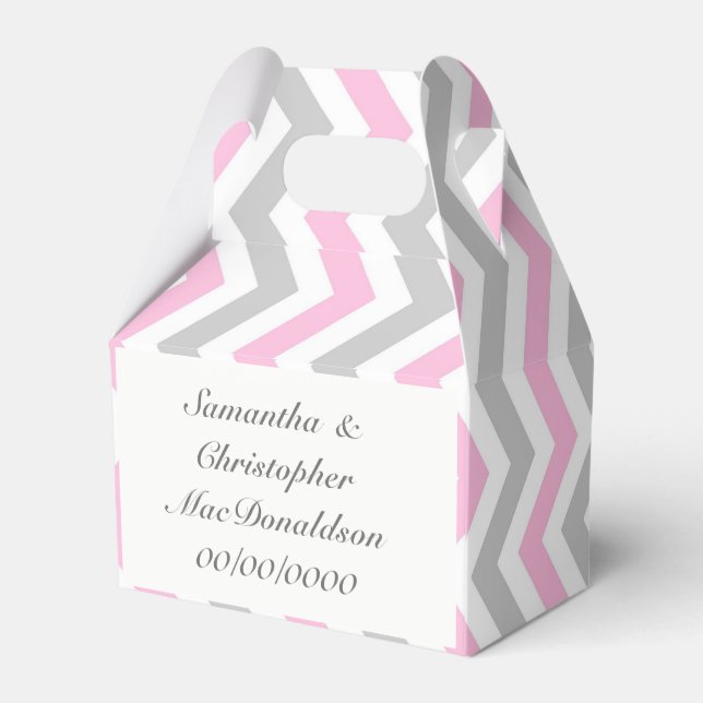 Pink grey and white chevron wedding favor box (Back Side)