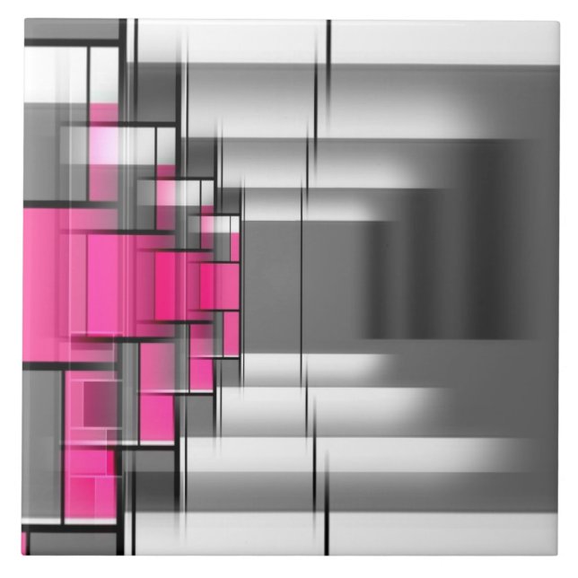 Pink Grey And White Geometrical Pattern Tile (Front)
