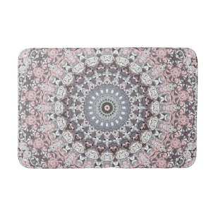 Pink Grey and White Mandala Pattern Bath Mat
