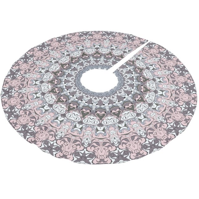 Pink Grey and White Mandala Pattern Brushed Polyester Tree Skirt (Angled)