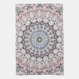 Pink Grey and White Mandala Pattern Kitchen Towel