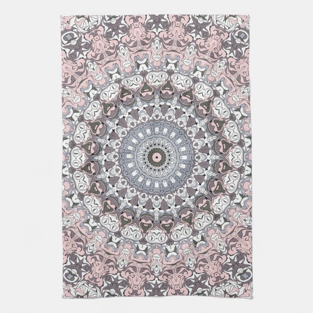 Pink Grey and White Mandala Pattern Kitchen Towel (Vertical)