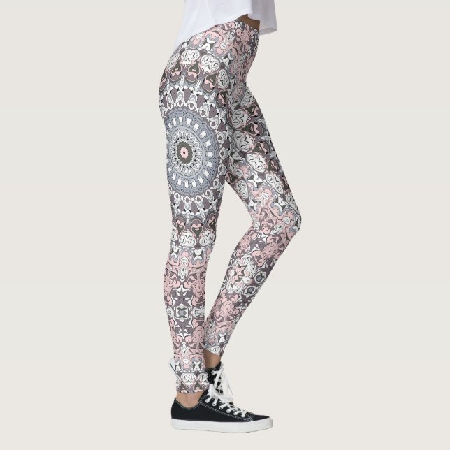 Pink Grey and White Mandala Pattern Leggings (Right)