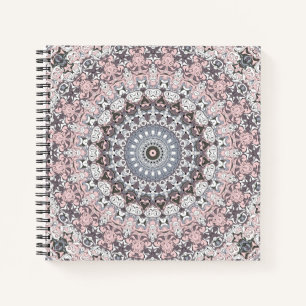 Pink Grey and White Mandala Pattern Notebook