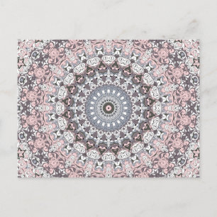Pink Grey and White Mandala Pattern Postcard