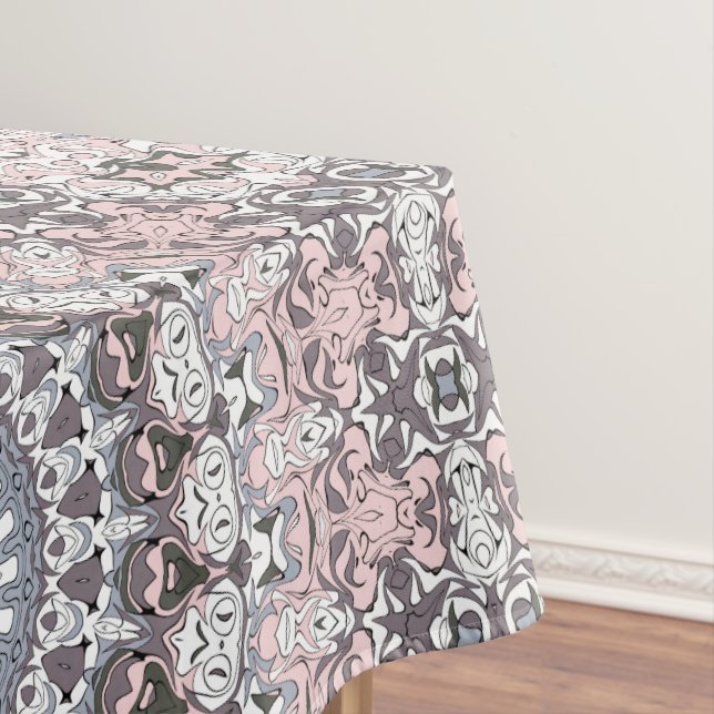 Pink Grey and White Mandala Pattern Tablecloth (In Situ)