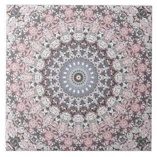 Pink Grey and White Mandala Pattern Tile