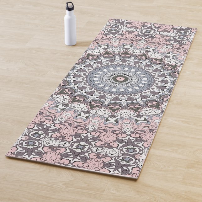Pink Grey and White Mandala Pattern Yoga Mat (In Situ)