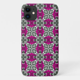 Pink Grey and White Repeat Tile Pattern iPhone 11 Case