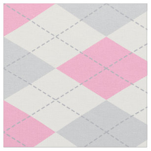 Pink Grey Argyle Pattern Fabric