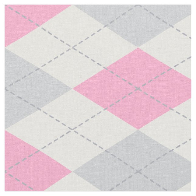 Pink Grey Argyle Pattern Fabric (Close Up)