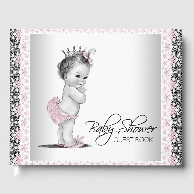 Pink Grey Baby Shower Guest Book (Front)