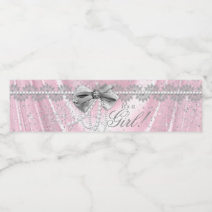 Pink Grey Baby Shower Water Bottle Labels