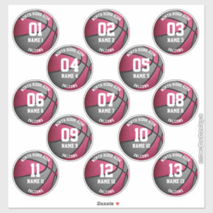 pink grey basketball players names 3 inch stickers