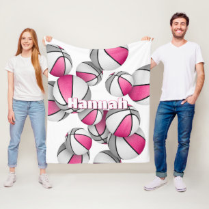 pink grey basketballs girls sports room decor fleece blanket