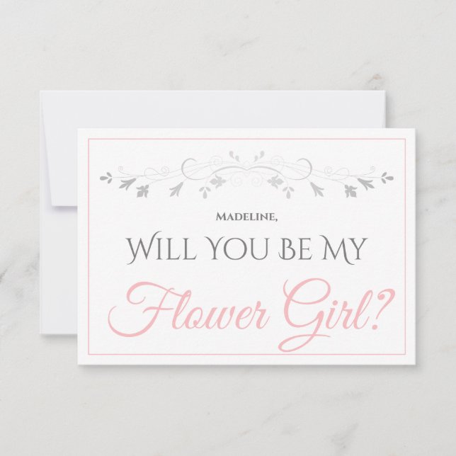 Pink & Grey Be My Flower Girl Card (Front)
