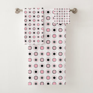 Pink, grey, black and white bath towel set