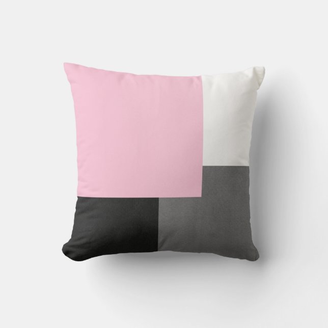 Pink Grey Black and White Geometric Block Throw Pillow (Front)