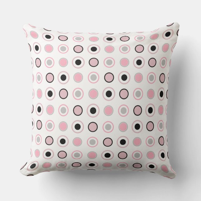 Pink, grey, black and white throw pillow (Front)