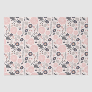 Pink Grey Black Botanical Floral Pattern Tissue Paper