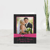 Pink Grey Black Damask Stripe Photo Thank You Card