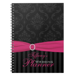 Pink Grey Black Damask Striped Notebook