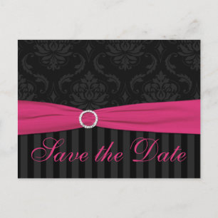 Pink Grey Black Damask Stripes Save The Date Card
