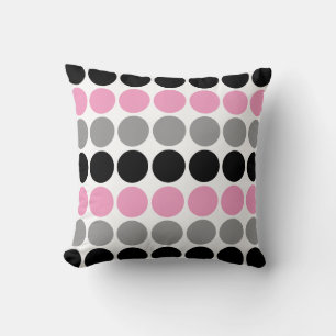Pink, Grey, Black Retro Circles Pattern Throw Pillow