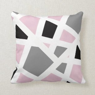 Pink Grey Black White Abstract Geometric Throw Pillow