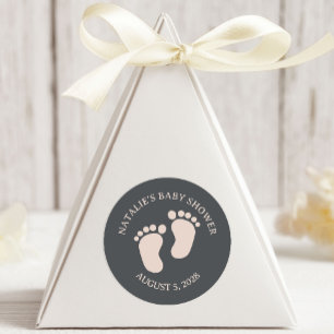 Pink Grey Boho Typography Baby Shower Classic Round Sticker