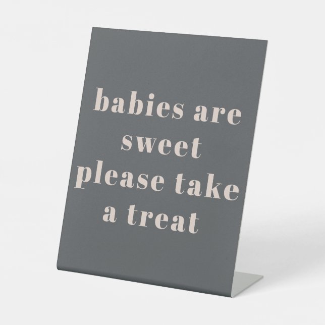 Pink Grey Boho Typography Baby Shower Favour Pedestal Sign (Front)