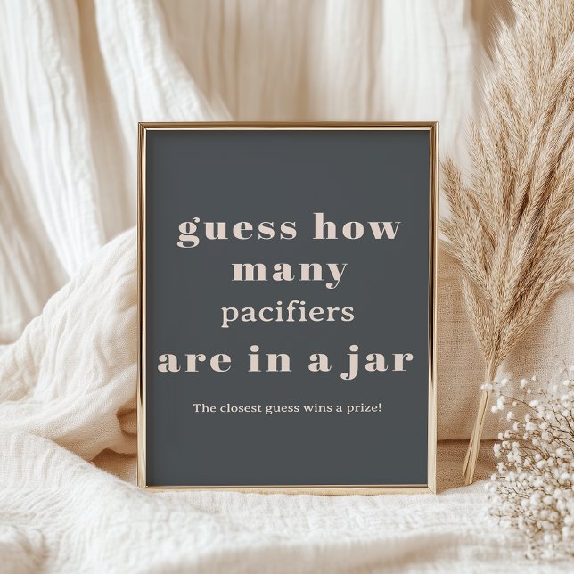Pink Grey Boho Typography Baby Shower Guess Game Poster (Creator Uploaded)