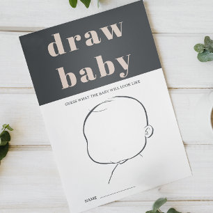 Pink Grey Boho Typography Shower Draw Baby Game Flyer