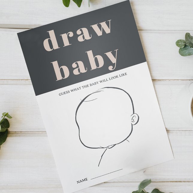 Pink Grey Boho Typography Shower Draw Baby Game Flyer (Creator Uploaded)