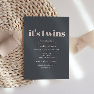 Pink Grey Boho Typography Twins Baby Shower Invitation