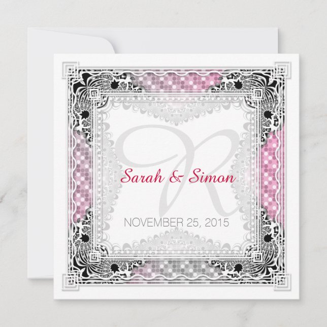 Pink Grey Bokeh Tribal Wedding Invitations (Front)