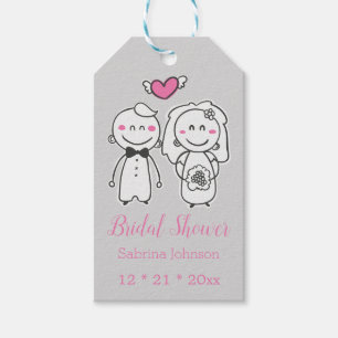 Pink & Grey Bridal Shower Wedding Bride & Groom Gift Tags