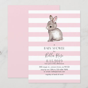 Pink grey bunny baby shower invitations