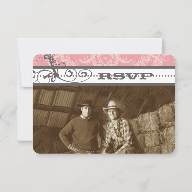 Pink & Grey Chandelier Wedding RSVP Card (Front)